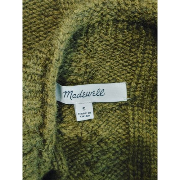 Madewell Mock Neck Sweater Pullover Cable Knit Wool Blend Green Womens Small - Picture 3 of 6